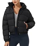 Pioneer Camp Damen Winterjacke Puffer 3/4 Jack Mitteldick Cropped Jacket Kurz Wasserabweisende Daunenjacke mit Kapuzen Schwarz L
