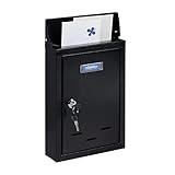 Relaxdays Briefkasten mit Namensschild, Metall, mit 2 Schlüsseln, Postkasten schmal, HxBxT: 30,5 x 21 x 7 cm, schwarz 10030685_46