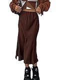 Huyghdfb Y2K Midirock für Damen, hohe Taille, A-Linie, figurbetont, lang, Bleistiftrock, Streetwear, Strandkleid für Mädchen, braun, 36