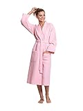 Turkuoise Kimono-Bademantel aus Premium-Baumwoll-Mischgewebe, leicht, lang, Waffelmuster, Pink, Large