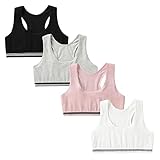 FedMois 4er Pack Mädchen Sport BH Bustier Baumwolle, Grau, Schwarz, weiß und Rosa, 10-12 Jahre (Herstellergröße L)