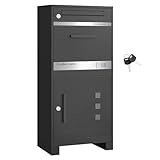 SONGMICS Paketbox, Paketbriefkasten, Briefkasten mit Paketfach, personalisiert, Paketkasten XXL, für Briefe, Pakete, Schloss mit Abdeckung, 2 Schlüssel, Stahl, anthrazitgrau GMB091B02
