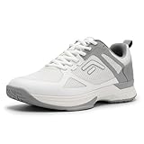 FitVille Extra Weit Tennisschuhe Herren Badminton Schuhe rutschfest Hallenschuhe Bequeme Sportschuhe Atmungsaktive Fitnessschuhe Sneakers für Breite Füße,Weiß mit Grau,44 EU,Weit