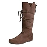 Winterstiefel für Damen, weite Passform, flacher Absatz, Outdoor, Oktoberfest, Schneeschuhe, Wandern, Biker, Reiten, Sneaker, braun, 39.5 EU