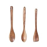 3 Stück Kochlöffel Holz Holzspatel Set, Holzkochlöffel Waschbar, Holz Kochlöffel, 30cm Langer Griff Holzlöffel Hitzebeständiger Kochlöffel Aus Holz Zum Rühren in Der Küche, Zum Kochen Im Restaurant