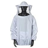 URPIZY Imker Schutzanzug Set 2 Teilig Mit Rundhut Schleier Imkerjacke Bienenzucht Ausrüstung Für Erwachsene Hohe Sichtbarkeit Elastische Manschetten Polyester Baumwolle Weiß