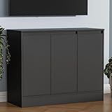 Housoul Buffetschrank mit Stauraum, Kaffeebarschrank mit 3 Türen und verstellbarer Ablage, modernes Küchen-Buffet-Sideboard für Wohnzimmer, Küche, Schwarz