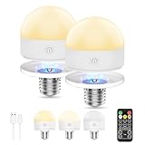 Suright 2 Stück Aufladbare Glühbirne Mit Fernbedienung, E27 3 Farben Dimmbare Wiederaufladbare Glühbirne, Abnehmbare Akku Glühbirne mit Batterie und Timing für Nicht Verkabelte Dekoration Lampen