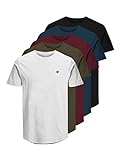 JACK & JONES Herren Rundhals T-Shirt JPRBLABRODY - Regular Fit 5er Pack XS S M L XL XXL 100% Baumwolle, Größe:M, Farbe:Navy Blazer NavyBlazer+White+OliveNight+Black+PortRoyale