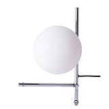Alpinaluz Moderne Tischleuchte, minimalistisches Design aus verchromtem Stahl in V-Form und kugelförmigem Lampenschirm aus weißem Opalglas, E27-Fassung für Schlafzimmer, Schreibtisch oder Nachttisch