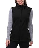 33,000ft Damen Fleece Weste Jacke Standkragen Ultraleicht Outdoor Westen Tops mit Taschen Reißverschluss Gilets Damenweste Schwarz 42