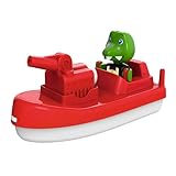 AquaPlay - FireBoat - Zubehör für AquaPlay Wasserbahnen oder für die Badewanne, Feuerwehr Boot mit Sven dem Krokodil, Wasserspritzfunktion, für Kinder ab 3 Jahren 8700000273 Rot