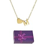 Rainway Herz Gold Kette mit Buchstaben, Halskette Gold Damen, Goldkette Damen Mit Herz Buchstaben Anhänger, Personalisiertes und Trendiges Schmuck Geschenk für Frauen Mädchen Beste Freundin