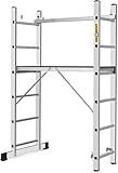DRABEST 3-in-1 Alu-Leiter – Stehleiter, Anlegeleiter & Gerüst – 2x6 Sprossen – Arbeitshöhe bis 2,97 m – Plattform 46x161x14 cm – Belastbar bis 150 kg