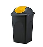 BigDean Mülleimer groß 60L - schwarz - mit Schwingdeckel gelb - aus Kunststoff - Müllsammler Abfalleimer Mülltonne Abfallbehälter - Made in Italy