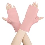 Elerevyo Fingerlose Fleece-Handschuhe, leicht, warm, Handgelenkabdeckung, kurze Armstulpen, Pink, Einheitsgröße