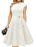 DRESSTELLS Cocktailkleid Damen Weiß Abendkleid Kurz Elegant 1950er Knielang Rockabilly Vintage A-Line Swing Festlich Midilang Sommer Halloween Kleid White XL