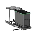 Emuca - Abfallbehälter für Küchenzeile, 24 L, Bodenbefestigung und manueller/automatischer Auszug, Kunststoff anthrazitgrau.