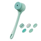 Rückenschrubber Duschbürste Badebürste mit Doppelgriff | Körperscrubber mit USB-Aufladung und langem Griff | Elektrische Rückenbürste mit 5 Bürstenköpfen für das m