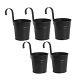 XZJMY 5 Stück Hängende Blumentöpfe Metall Eisen Eimer Pflanzgefäß Metall Eimer Blumenhalter mit Haken Indoor Outdoor Dekor für Geländer Zaun Balkon Garten (Schwarz)