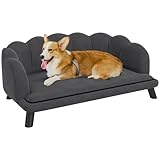 PawHut Hundesofa mit Rückenlehne Haustiersofa mit Holzbeinen Hundebett Weichem Bezug, Katzensofa Dunkelgrau 98,5x60,5x35,5 cm