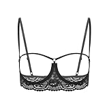 Sywiyi Damen Büstenhebe Sexy Offen Brut BH mit Bügel Push Up Bralette Unterwäsche Lingerie Schwarz C S