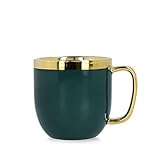 HOMLA Sinnes Tasse mit Goldener Verzierung - Becher Teetasse Kaffeebecher 0,28 l Porzellan Vergoldet Handbemalt Smaragd & Gold