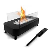 GuKKK Tischkamin für Indoor und Outdoor, Bioethanol Tischfeuer, Bio Ethanol Kamin mit Dekosteine für Garten Balkon Deko, Schwarz