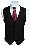 HISDERN Anzugweste Herren Schwarz Formelle Anzug Weste Einfarbig Business Hochzeit Anzugwesten Baumwolle Regular Fit Veste,Schwarze,XS