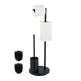 Relaxdays WC Garnitur, Edelstahl, HxD: 68 x 22 cm, stehender Klopapierhalter, Toilettenbürste mit Bürstenhalter, schwarz