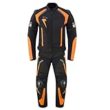 Motorradkombi 2-teilig Herren – Touring & Racing Textilanzug, abnehmbare Jacke und Hose, CE-Protektoren, belüftet (ORANGE, L)