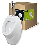 'aquaSu® Urinal Absaug-Urinal Set uVa | Inklusive Druckspüler und Absaugformstück | Zulauf von oben | Ablauf hinten | Becken aus Sanitärkeramik | Mit Winkelbefestigung | Weiß | 03897 3