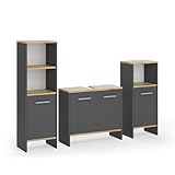 Vicco Badmöbel-Set Anthrazit/Goldkraft Eiche Karli, bestehend aus Bad Spiegelschrank, Waschbeckenunterschrank, Hochschrank - Platz für Pflege- und Badutensilien