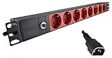 DINIC 19 Zoll Steckdosenleiste mit C14 Stecker, 10A Überlastungsschutz, Aluminium, GS (8-Fach für USV-Anlagen)