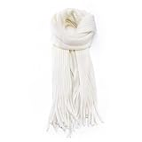 Anjing Schal Damen mit Fransen, Kaschmir Gefühl Schals Kuschelige Warme Winter Schal Dick Einfarbig - Weiß