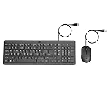 HP 150 kabelgebundene Maus-Tastaturkombination, USB-A Anschlüsse, 12 Fn Tasten, 1.600 DPI, funktioniert mit Windows & Mac, leise, QWERTZ Layout, schwarz