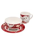 Harry Potter Frühstücksset - Hedwig Eule Geschirr Set 3-teilig Teller, Schale & Tasse aus Porzellan Rot