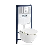 LAVITA | Vorwandelement Solido Start + Wand Hänge WC Sofi Slim Gold Line Spülrandlos + WC-Sitz SoftClose | Verchromter Knopf | Komplettset | Unterputz Spülkasten | Toilette Komplett Sett |