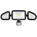 MEIKEE 42W LED Strahler mit Bewegungsmelder Außen 3600LM Aussenstrahler IP66 Wasserdicht LED Flutlicht 6500K Drei-Kopf 180°Verstellbar Scheinwerfer für Garage Garten Terrasse Hof
