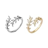 TOFBS 2 Stück 925 Sterling Silber Ringe Set für Frauen Mädchen Verstellbare Offene Ringe Olivenblatt Ringe Stapelbare Fingerringe Knöchel Ringe Zehenringe