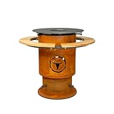 MOESTA-BBQ 19506 Bandit Fireplace - Feuerstellen-Grill, Corten-Stahl Feuertonne mit Rost, BBQ-Disk, Ablagebretter Bambus