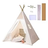 Sleeleece Kinder Tipi Zelt,Tipi Kinderzelt,Klassisches indisches Spielzelt für Kinder,Spielzelt aus Polyester [weiß] & Holz,drinnen & draußen Spielzimmer Babyzimmer Deko für Kleinkinder