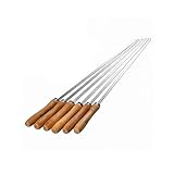 IMEEA Grillspieß 42cm Kebab-Spieße Wiederverwendbar Edelstahl Barbecue Grillspieße Flach BBQ Spieße mit Holzgriff (6 Stück)