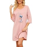 MIA LUCCE Nachthemd Damen Langarm 3/4 Ärmel Nachthemden Nachtwäsche Kurzarm Baumwolle Schlafshirt Schlafkleid Hauskleid Damennachthemd Weich und Leicht Loungewear Nachtkleid für Frauen