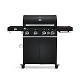 BURNHARD 4-Brenner Gasgrill Big FRED Deluxe BLACK Series 3 inkl. Backburner, 900°C Infrarot-Keramikbrenner, Seitenkochfeld, Gusseisen-Grillrost, Grillabdeckung, Grillwagen + Grillbesteck-Set