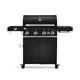 BURNHARD 4-Brenner Gasgrill Big FRED Deluxe BLACK 2023 inkl. Backburner, 900°C Infrarot-Keramikbrenner, Seitenkochfeld, Gusseisen-Grillrost Grillabdeckung, Grillwagen + klappbare Seitentische