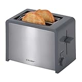 Cloer 3215 Toaster, 825 W, für 2 Toastscheiben, integrierter Brötchenaufsatz, Nachhebevorrichtung, Krümelschublade, wärmeisoliert, Edelstahl, Dunkelgrau