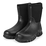 GUGULUZA Mid Calf Gummistiefel für Herren, wasserdicht, isoliert, Regenstiefel mit 7 mm Neopren, leichte 25,4 cm Schlammarbeitsstiefel für Angeln, Jagd, Landwirtschaft, Gartenarbeit, Schwarz, 43 EU