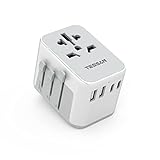 TESSAN Reiseadapter Weltweit, Reisestecker Adapter Weltweit mit 2 USB A und 2 USB C, Universal Travel Adapter für Deutschland USA England Australien Japan, Internationaler Stecker Adapter, Grau Weiß