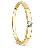 Orovi – Gold Ring aus 8 Karat Gelbgold (333) mit 0.05 Ct Diamant – Solitärring Damen mit Brillant – Verlobungsring allergenfrei & handgemacht (Größe 56)